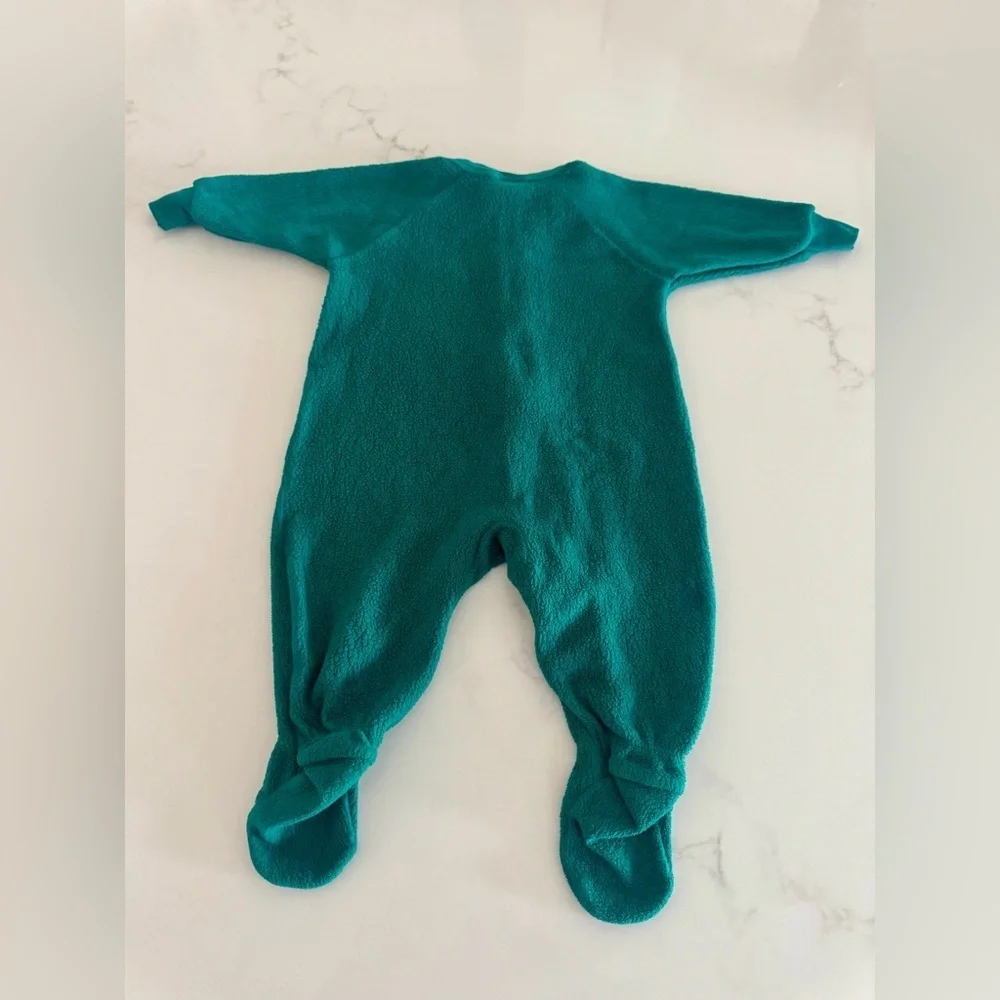 Vintage Carter’s Teal Fleece Footed Sleeper Dog Zip Pajamas 90s 6-12 months